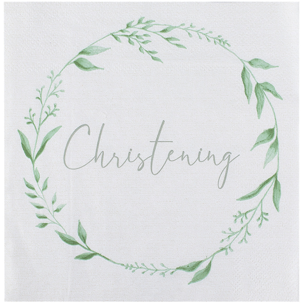 White and Green Christening Paper Napkins