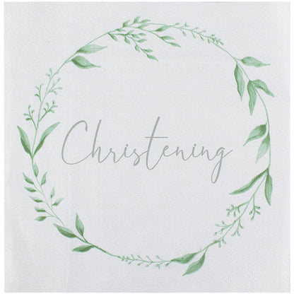 White and Green Christening Paper Napkins