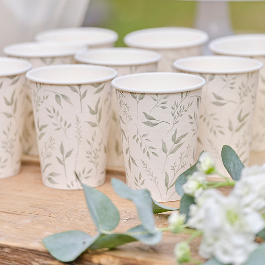 White and Green Christening Paper Cups