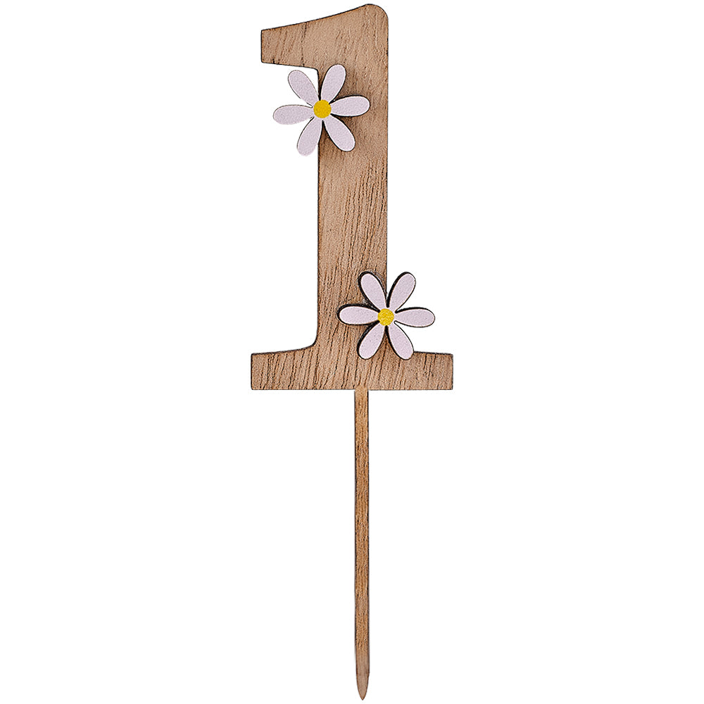 Wooden Daisy 1st Birthday Cake Topper