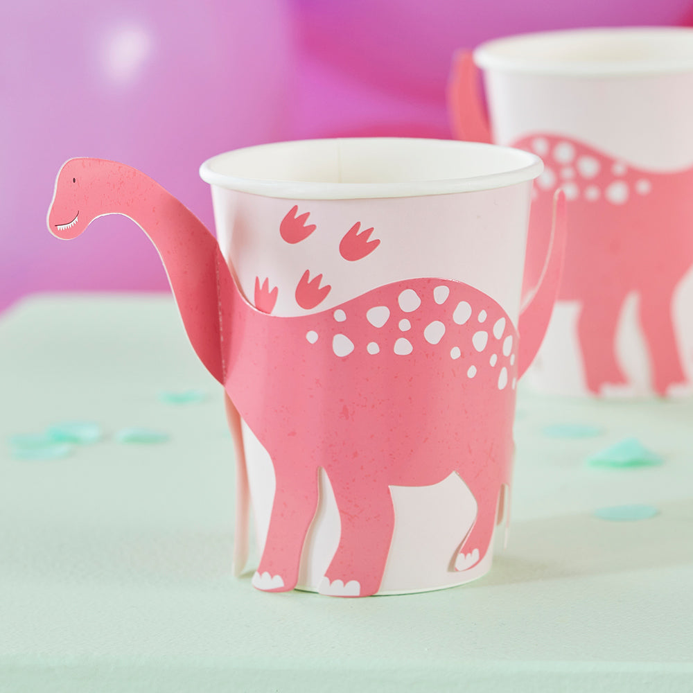Pink Pop Out Dinosaur Paper Cups