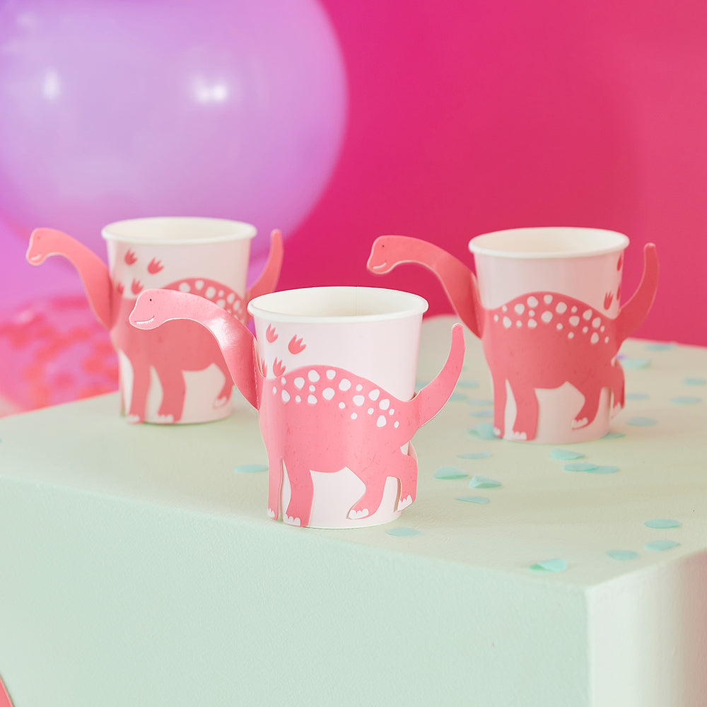 Pink Pop Out Dinosaur Paper Cups