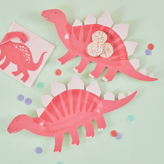 Pink Shaped Dinosaur Sweet Treat Plates