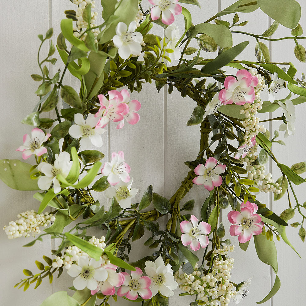 Pink Artificial Flower Foliage Spring Wreath