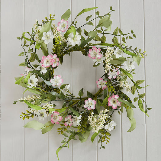 Pink Artificial Flower Foliage Spring Wreath