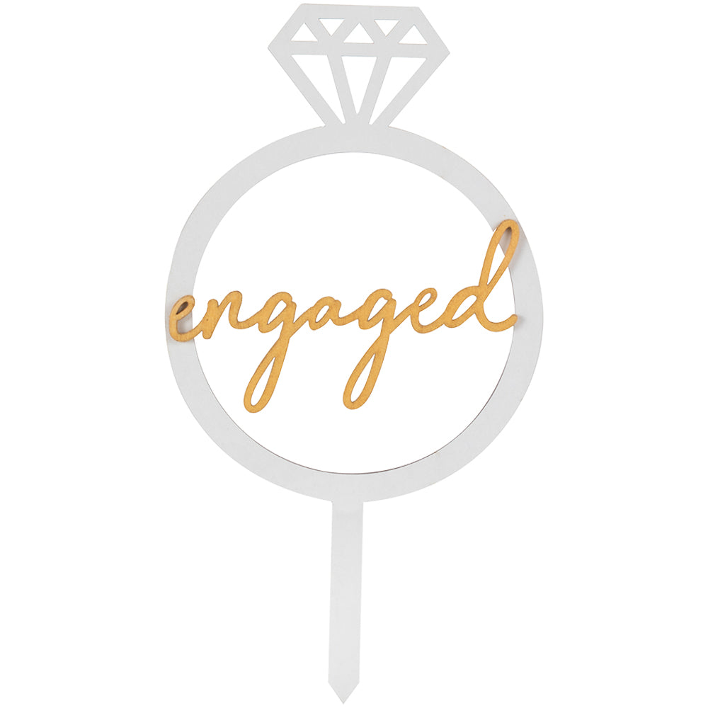 Wooden Engagement Ring Cake Topper