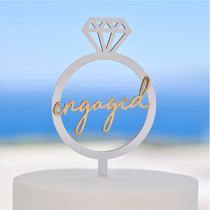 Wooden Engagement Ring Cake Topper