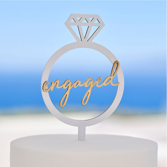 Wooden Engagement Ring Cake Topper