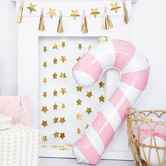 White & Pink Candy Cane Foil Balloon