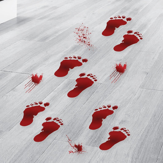 Red Blood Splatter & Footprint Halloween Floor Stickers