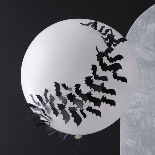Giant White Halloween Balloon with 3D Bats