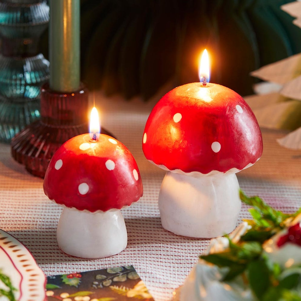 Small Midnight Forest Red Mushroom Candle