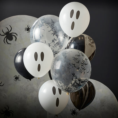 Ghosts, Bats Confetti & Black Marble Halloween Balloons