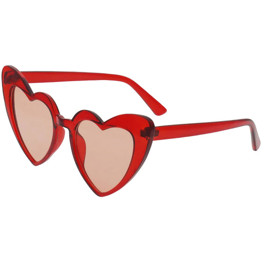 Full Rimmed Heart Sunglasses - Translucent Red, Red Lens