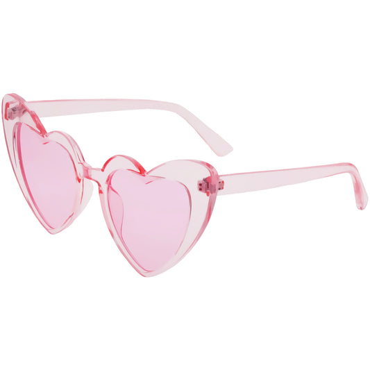 Full Rimmed Heart Sunglasses - Translucent Pink, Pink Clear Lens