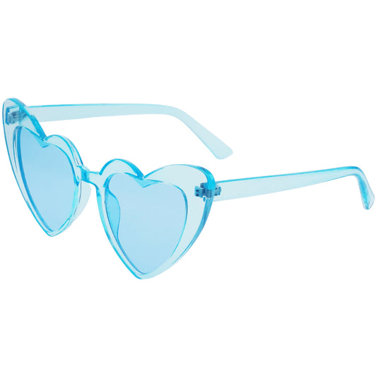 Full Rimmed Heart Sunglasses - Translucent Light Blue, Blue Clear Lens