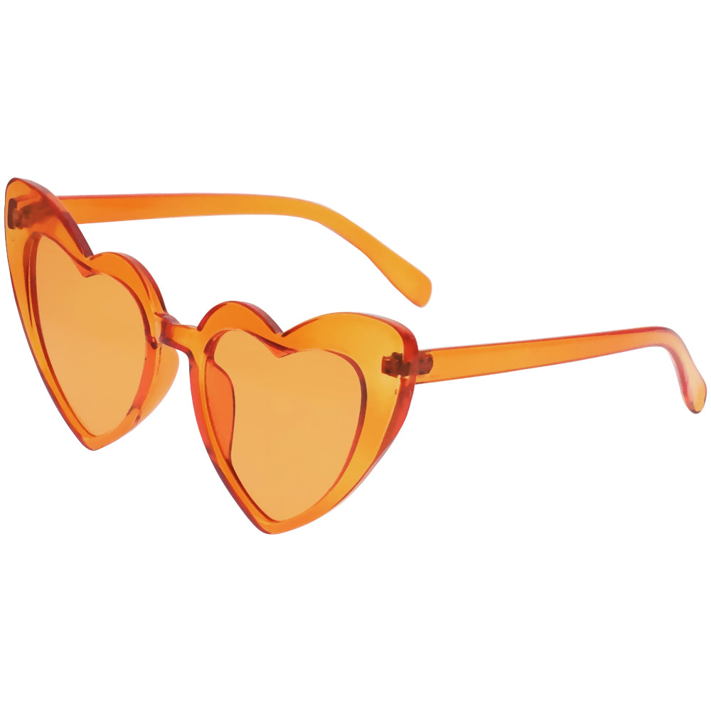 Full Rimmed Heart Sunglasses - Translucent Orange, Orange Clear Lens