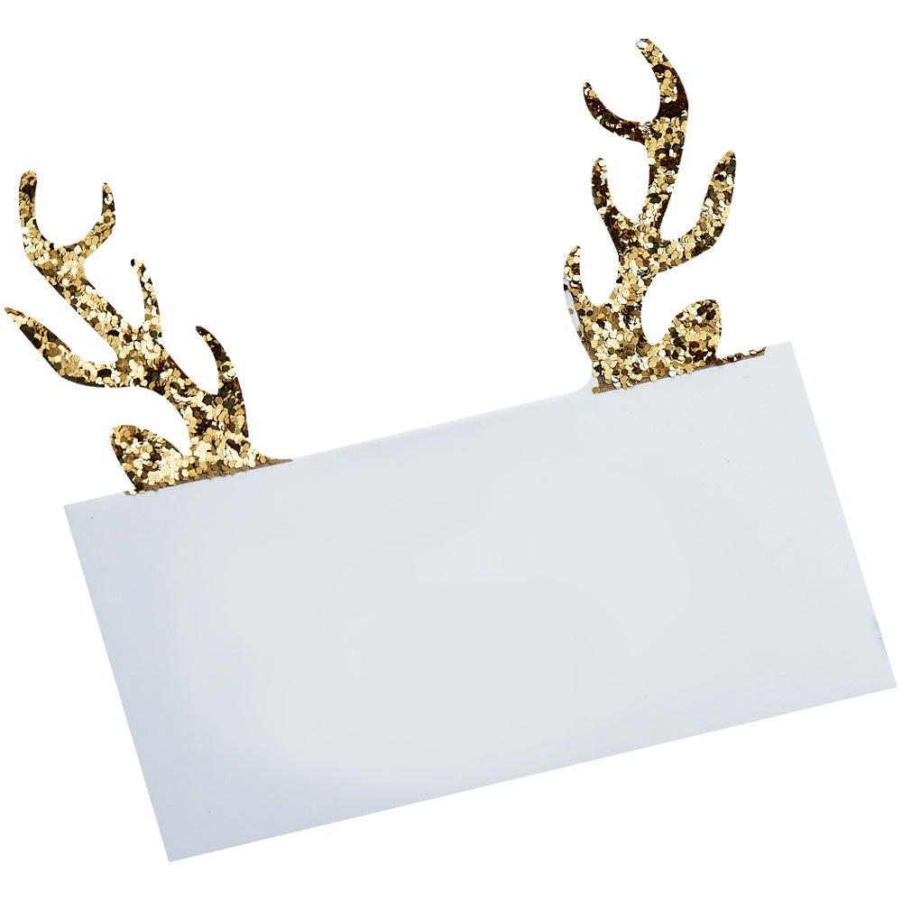 Gold Glitter Antler Shaped Christmas Place Cards