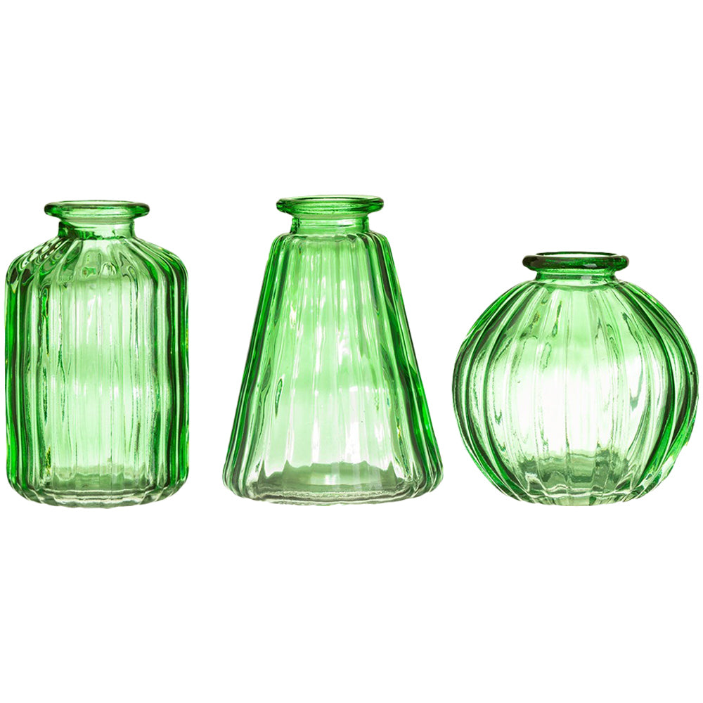 Set of 3 Green Glass Bud Vases