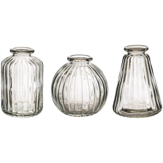 Set of 3 Plain Glass Bud Vases