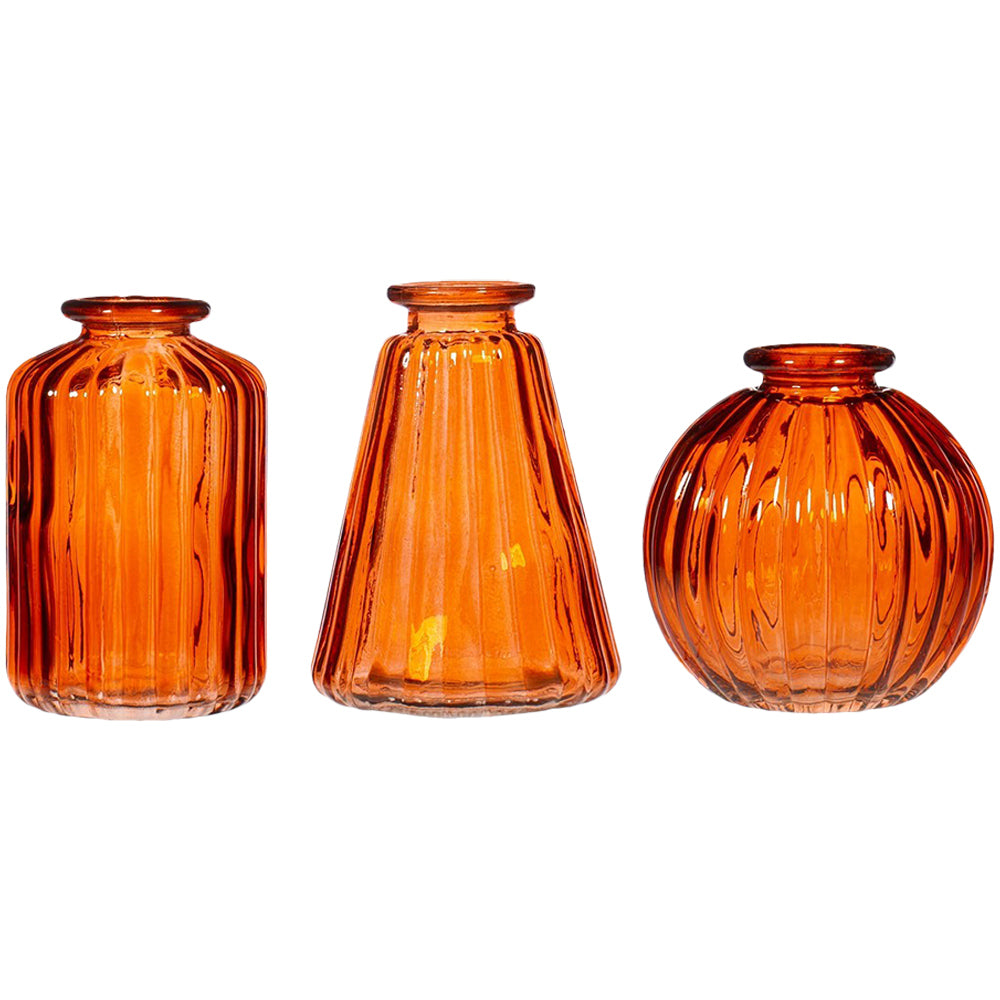 Set of 3 Amber Glass Bud Vases