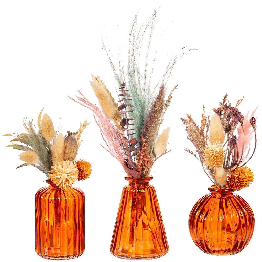 Set of 3 Amber Glass Bud Vases