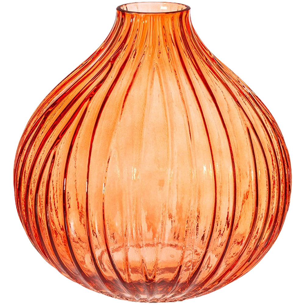 Round Fluted Amber Glass Vase