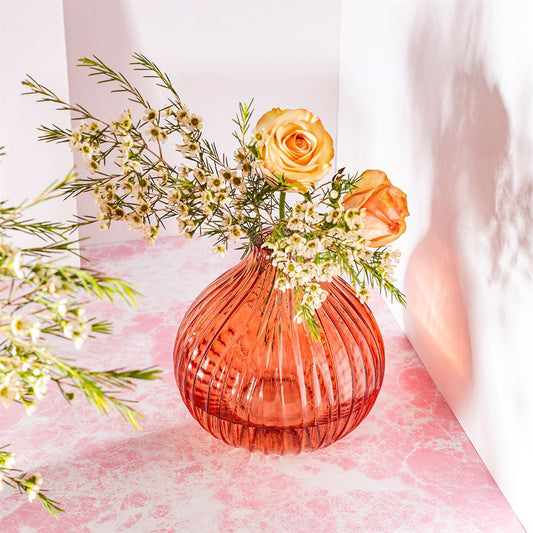 Round Fluted Amber Glass Vase