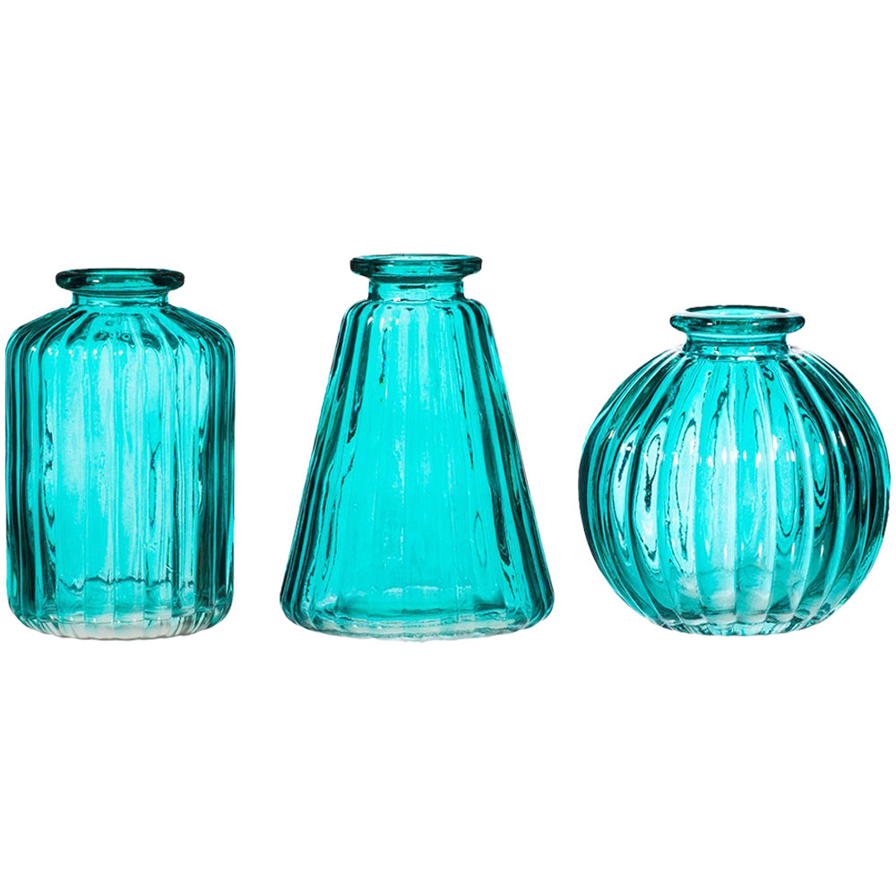 Set of 3 Turquoise Glass Bud Vases