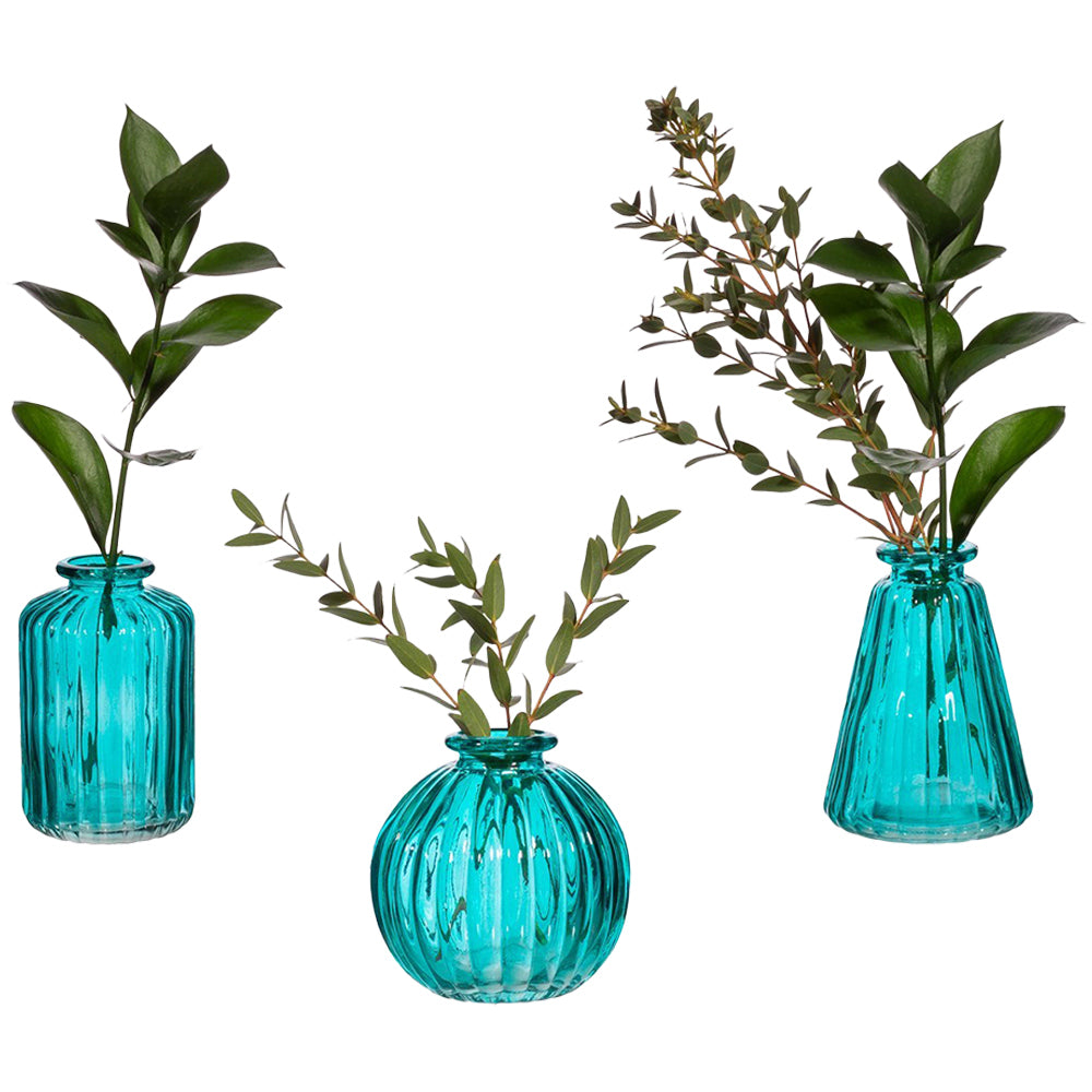 Set of 3 Turquoise Glass Bud Vases