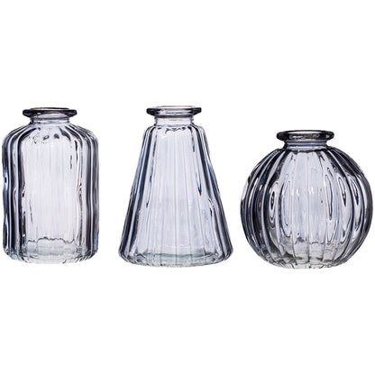Set of 3 Grey Glass Bud Vases