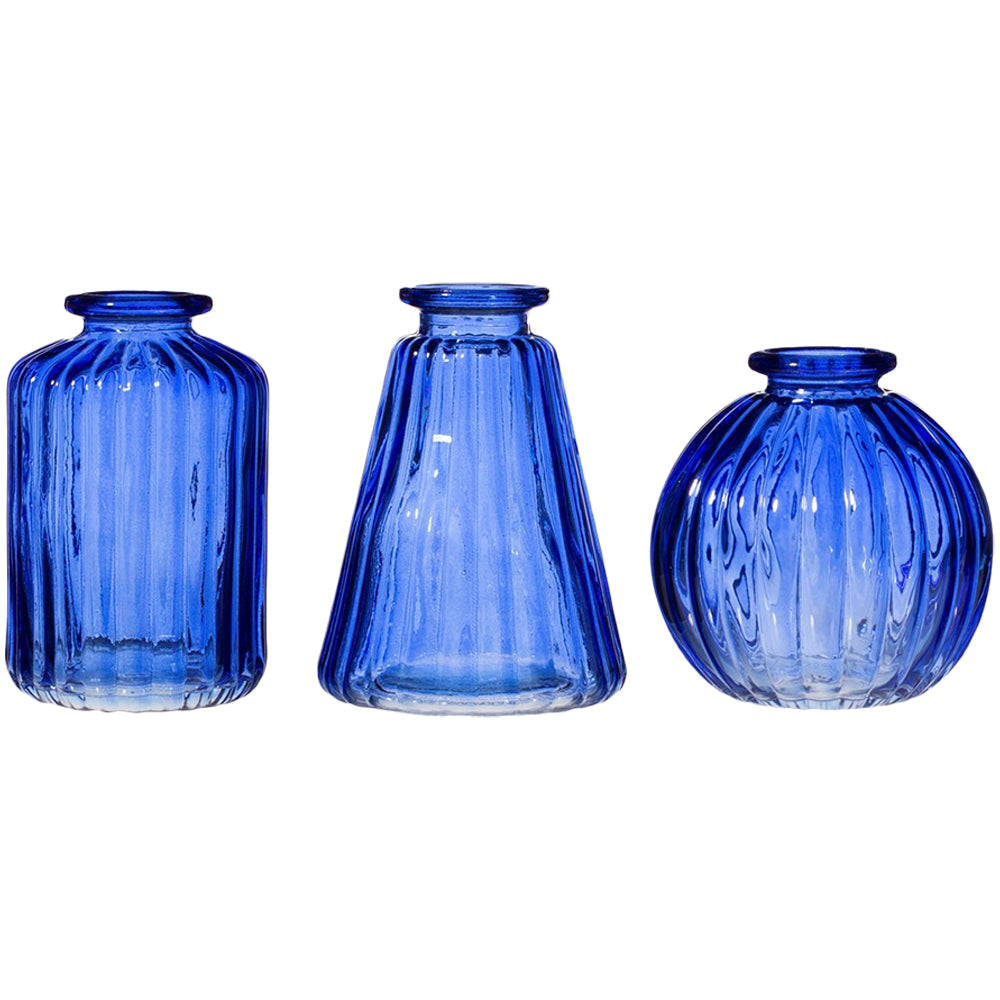 Set of 3 Cobalt Blue Glass Bud Vases