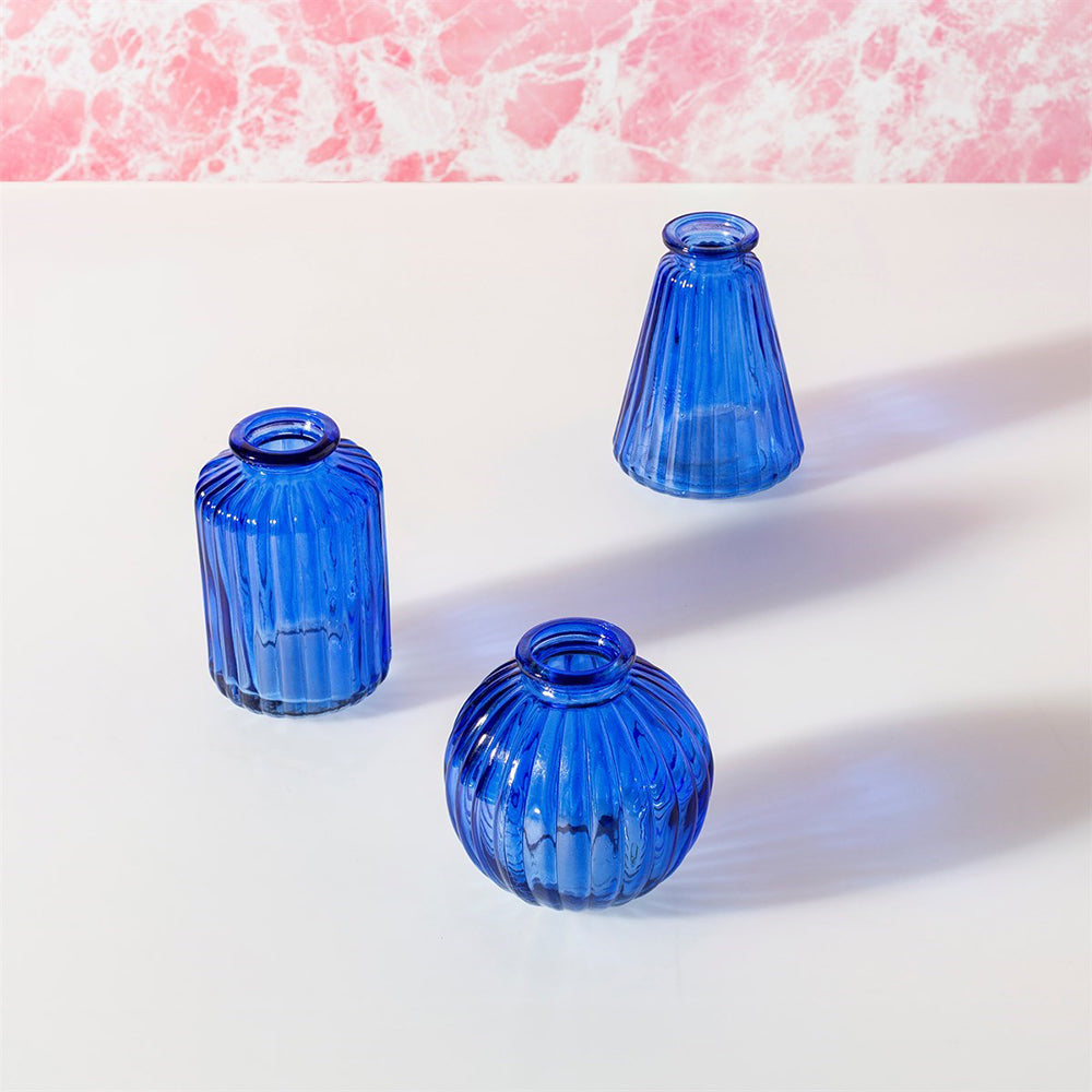 Set of 3 Cobalt Blue Glass Bud Vases