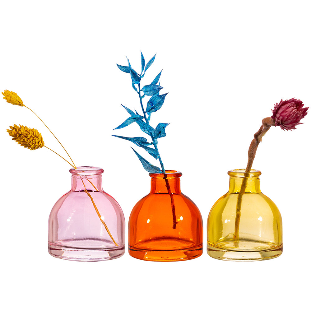 Set of 3 Warm Toned Mini Bud Vases - Pink, Yellow and Orange