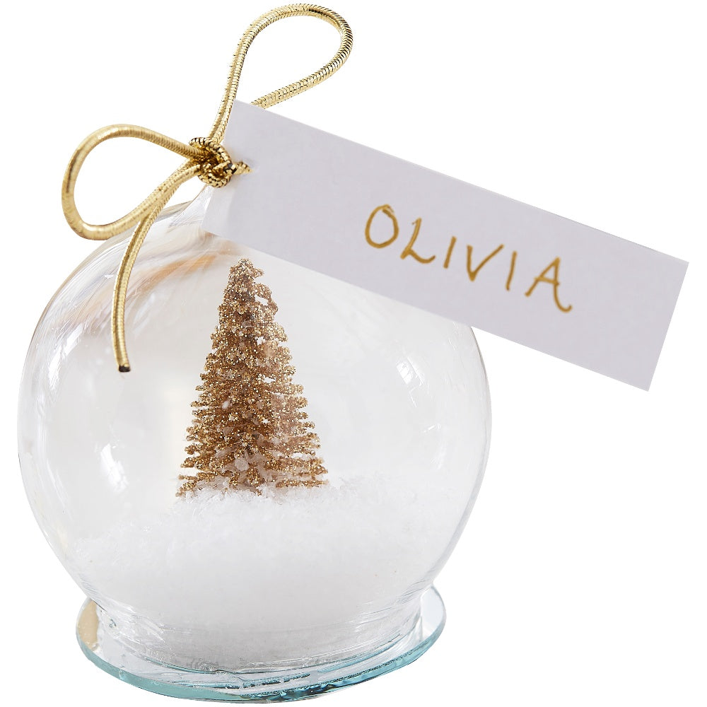 Gold Tree Snow Globe Christmas Place Cards