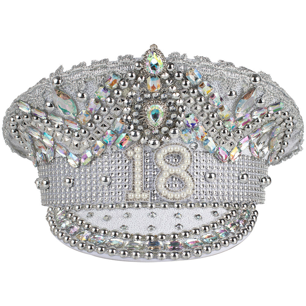 Rhinestone & Pearl Embellished 18th Birthday Hat
