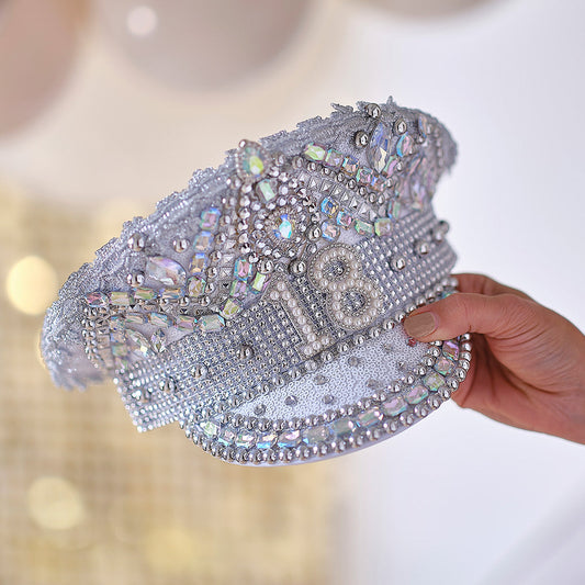 Rhinestone & Pearl Embellished 18th Birthday Hat