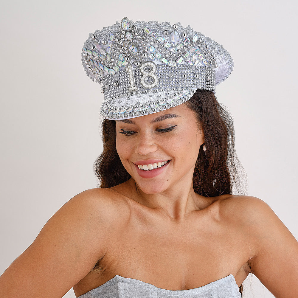 Rhinestone & Pearl Embellished 18th Birthday Hat