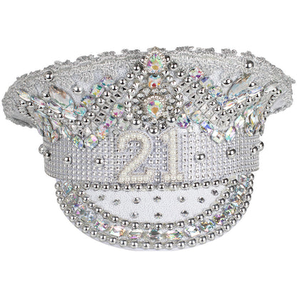 Rhinestone & Pearl Embellished 21st Birthday Hat