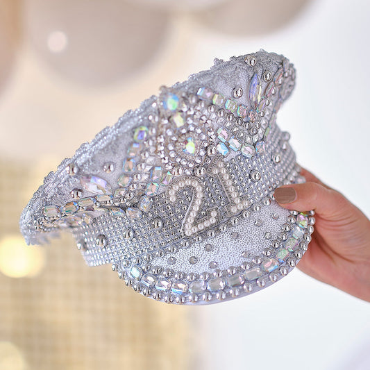 Rhinestone & Pearl Embellished 21st Birthday Hat