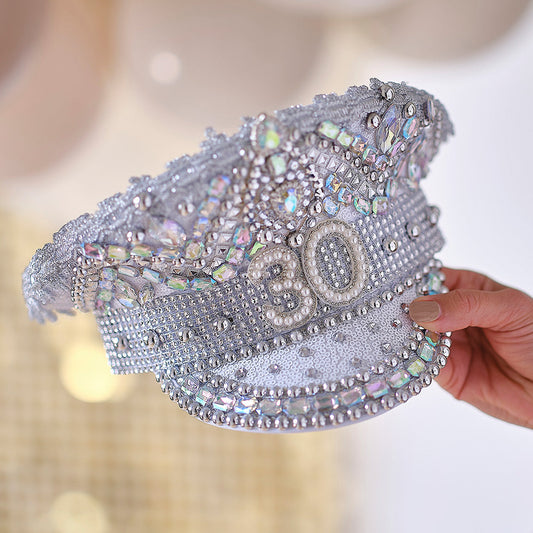 Rhinestone & Pearl Embellished 30th Birthday Hat