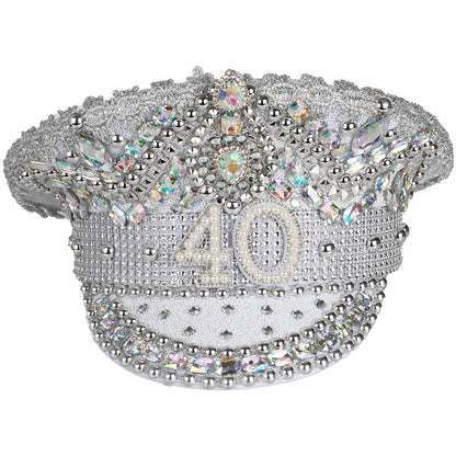 Rhinestone & Pearl Embellished 40th Birthday Hat
