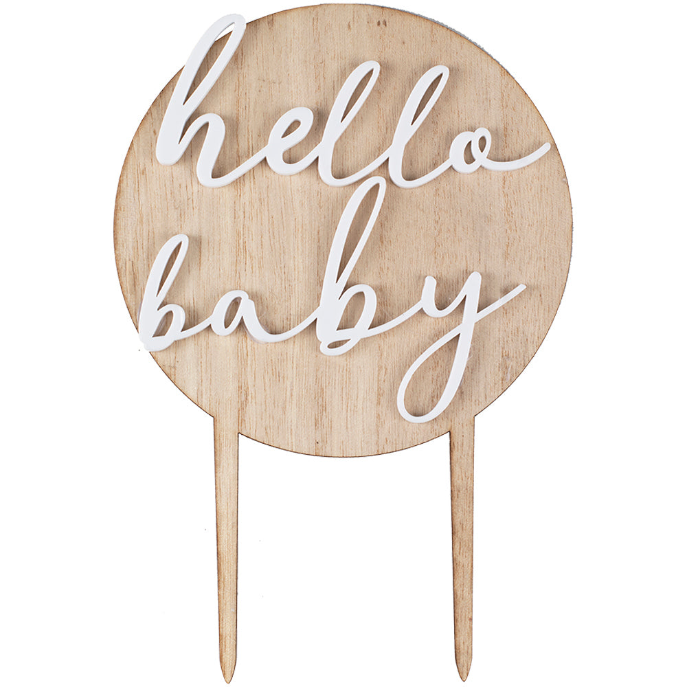 Hello Baby Wood and Acrylic Baby Shower Cake Topper