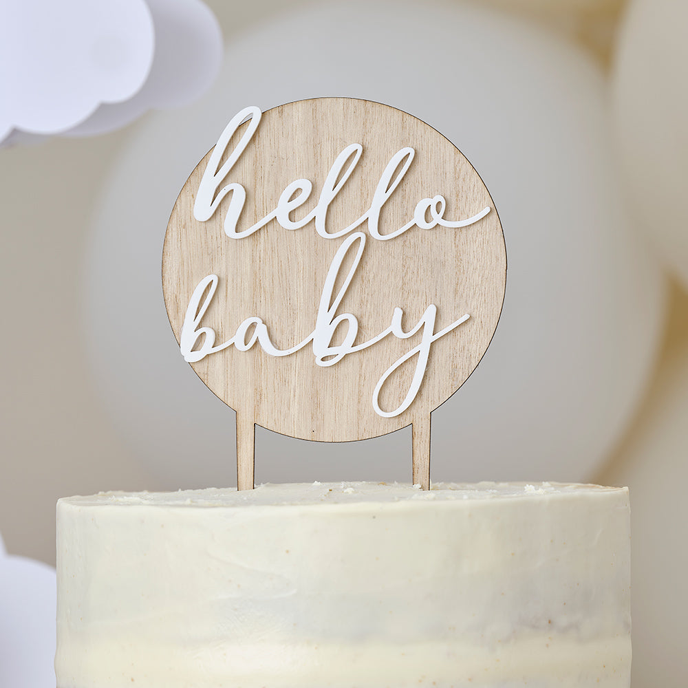 Hello Baby Wood and Acrylic Baby Shower Cake Topper