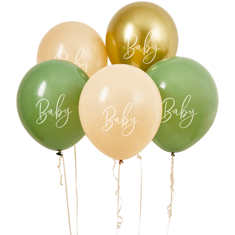Sage, Nude & Gold Baby Latex Balloons