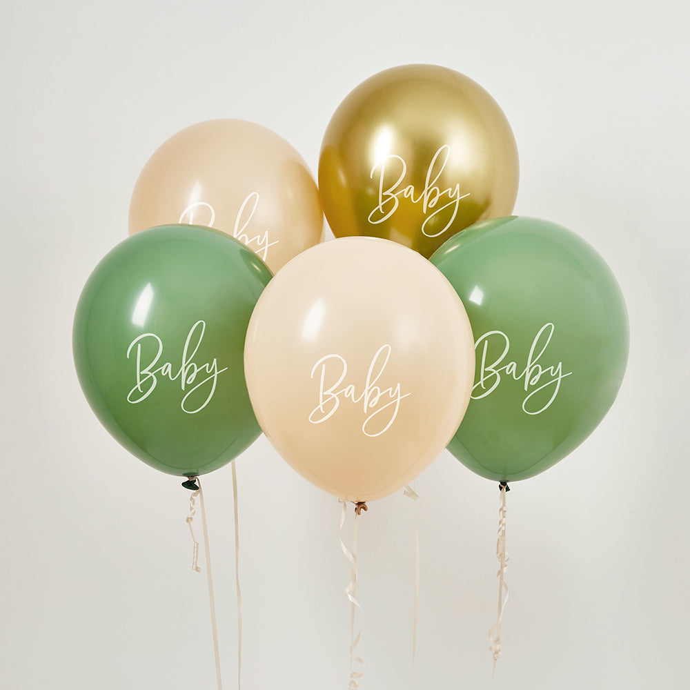 Sage, Nude & Gold Baby Latex Balloons