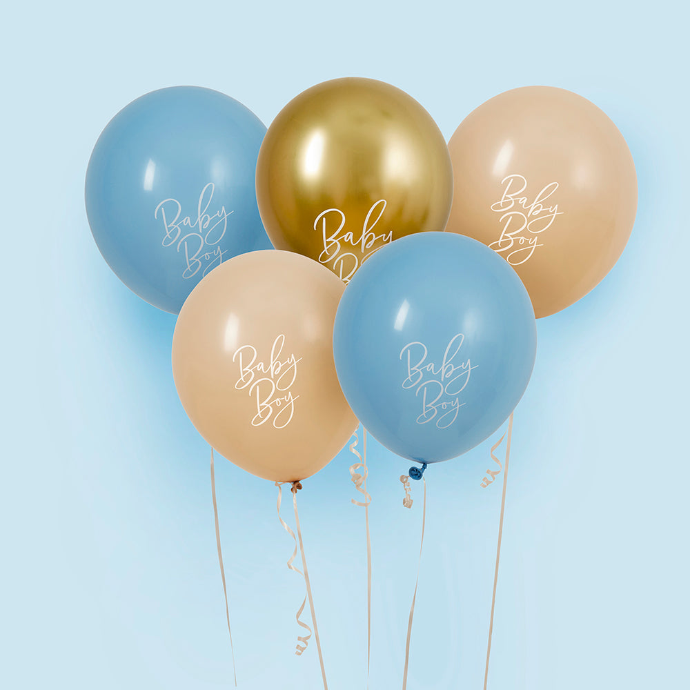 Blue, Nude & Gold Baby Boy Latex Balloons