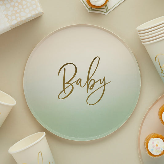 Sage Green Baby Paper Plates