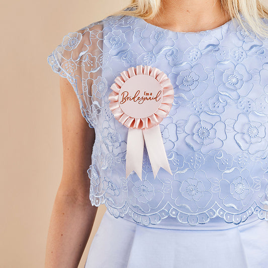 Pink Bridesmaid Satin Badge