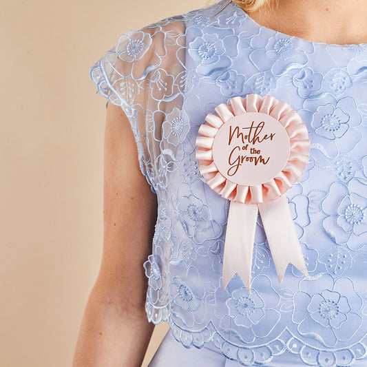 Pink Mother of the Groom Satin Badge